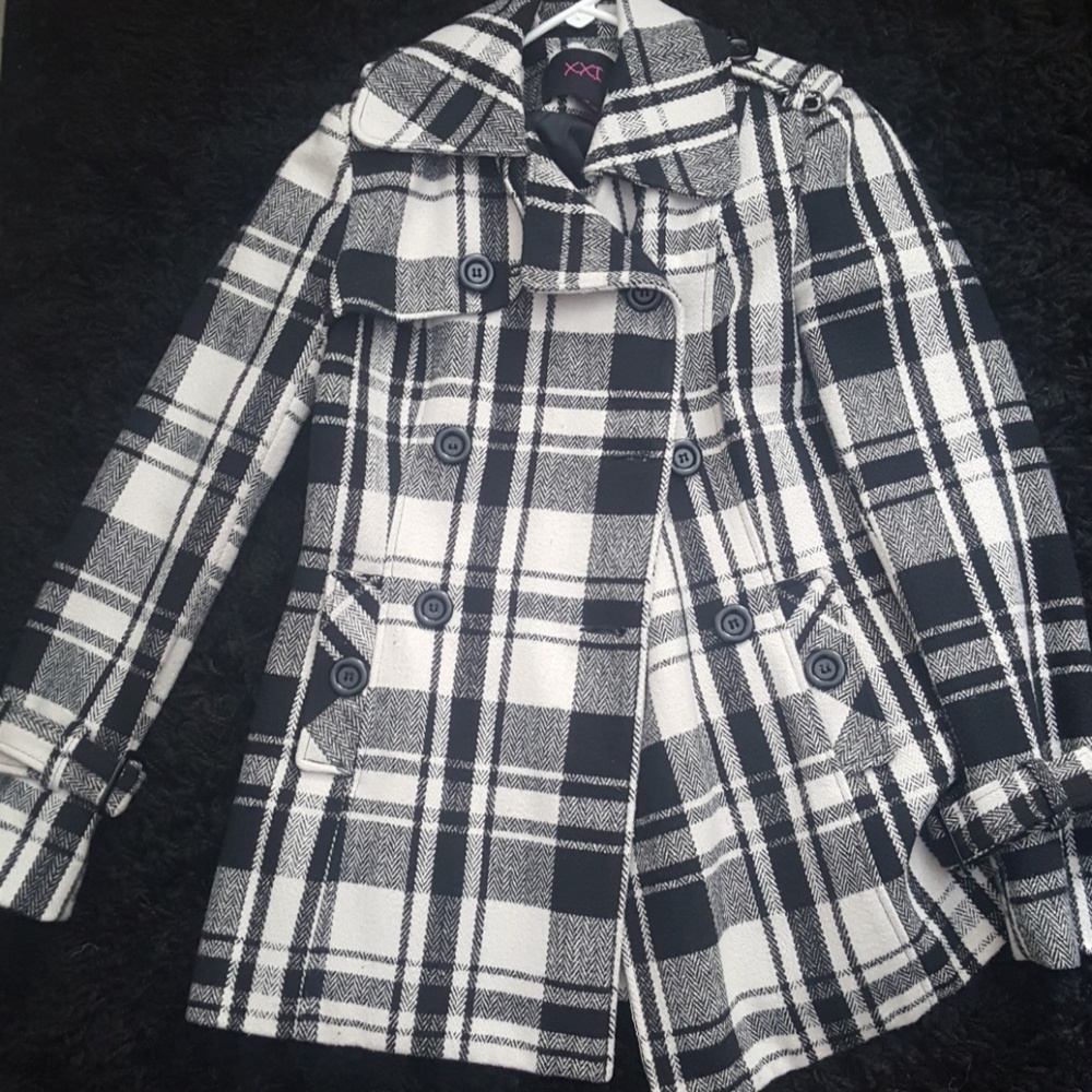 Black and white pea coat